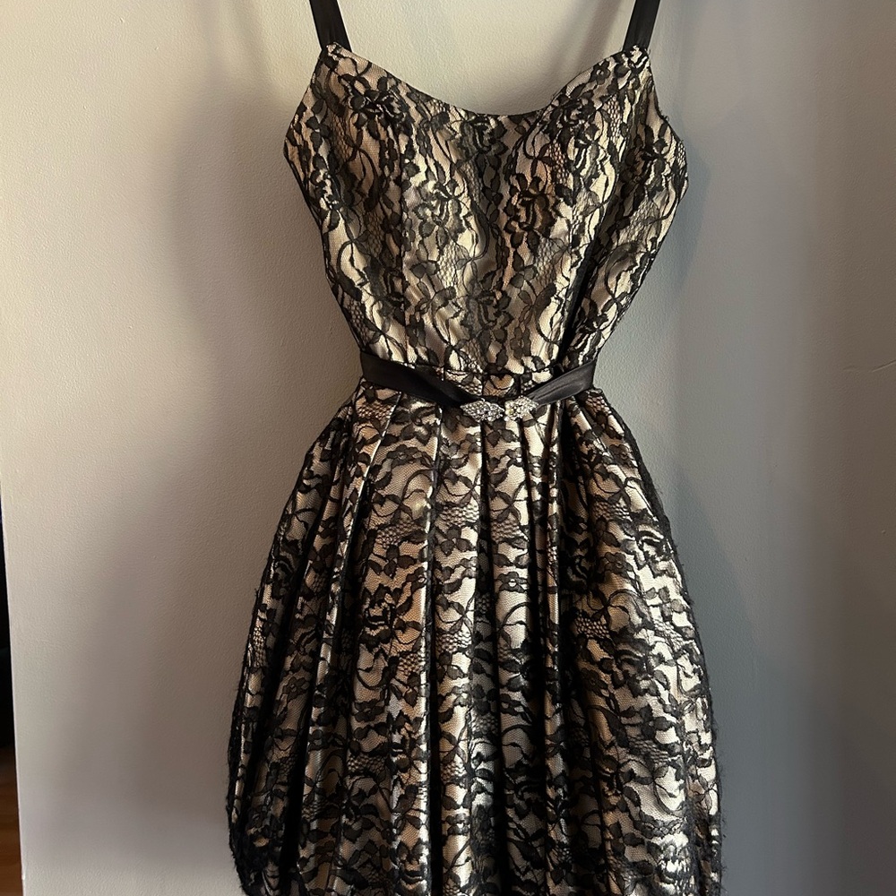 Hannah Black and Cream Lace Strapless Dress